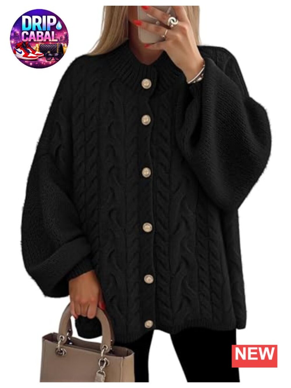 Oversized Chunky Knit Mock Neck Cardigan Sweater